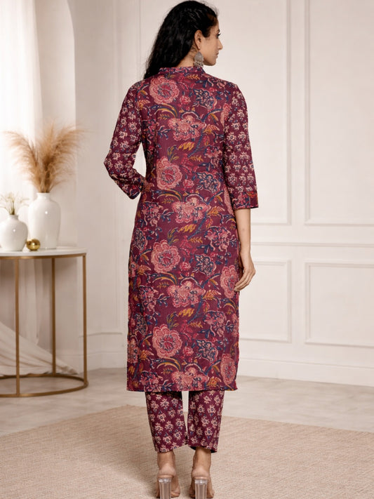 Timeless Bloom Cotton Kurta Pant Ensemble