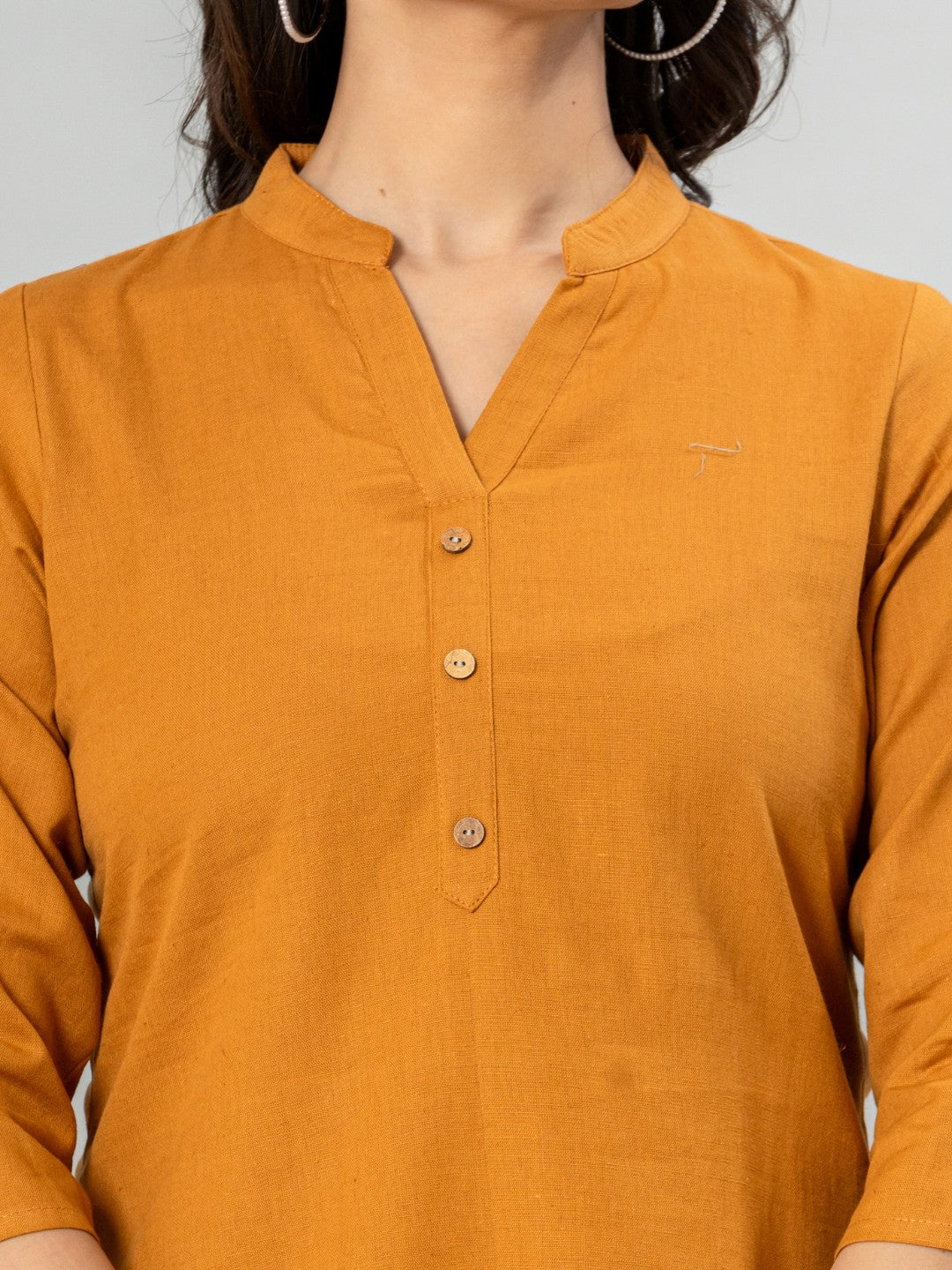 Solid Cotton Flax Women Top - Mustard