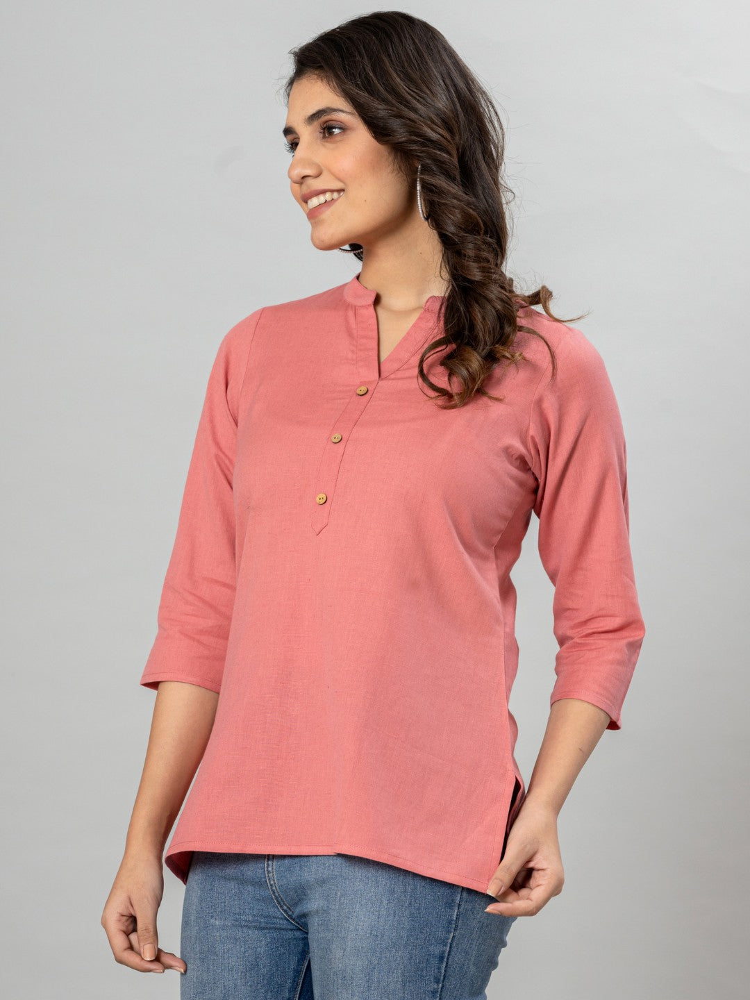 Solid Cotton Flax Women Top - Peach