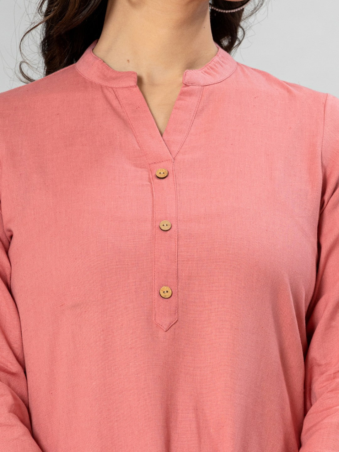 Solid Cotton Flax Women Top - Peach