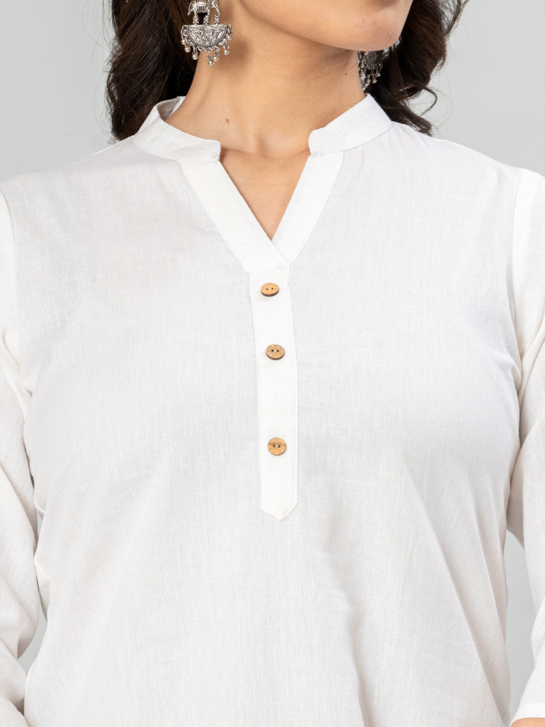 Solid Cotton Flax Women Top - White