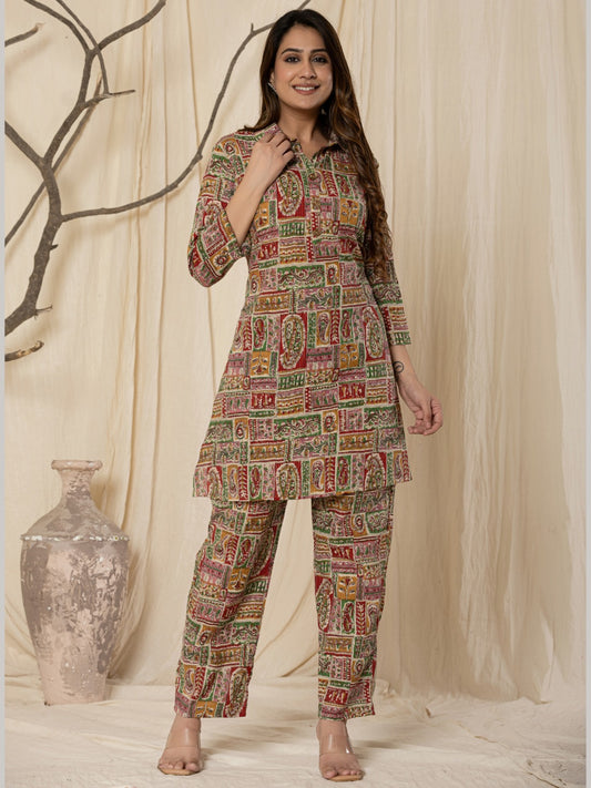 Katha Cotton Printed Collared Co-Ord Set - Ethnic
