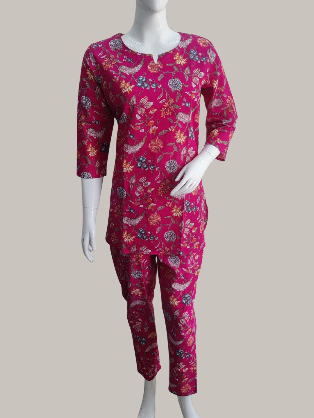 Floral Print Pure Cotton Lounge Set - Violet Pink