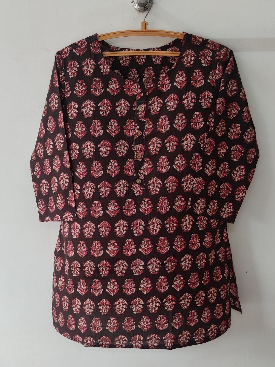 Pure Cotton Printed Short Kurta - Brown