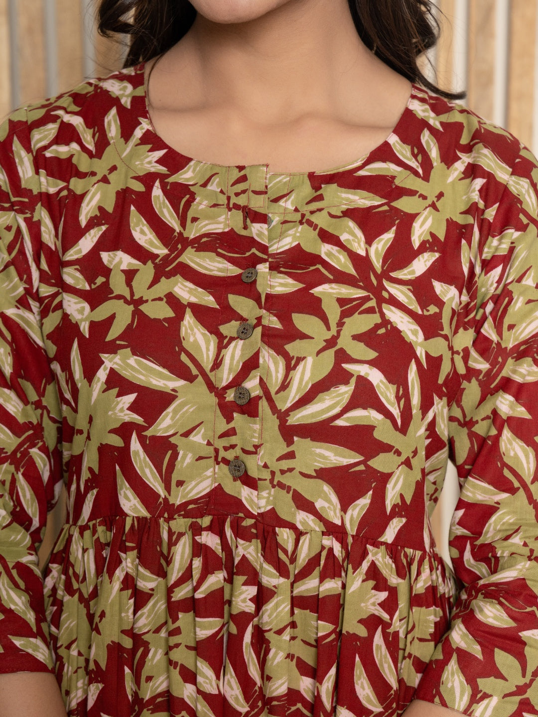 Pure Cotton Printed Fit and Flare Midi Dress - Red