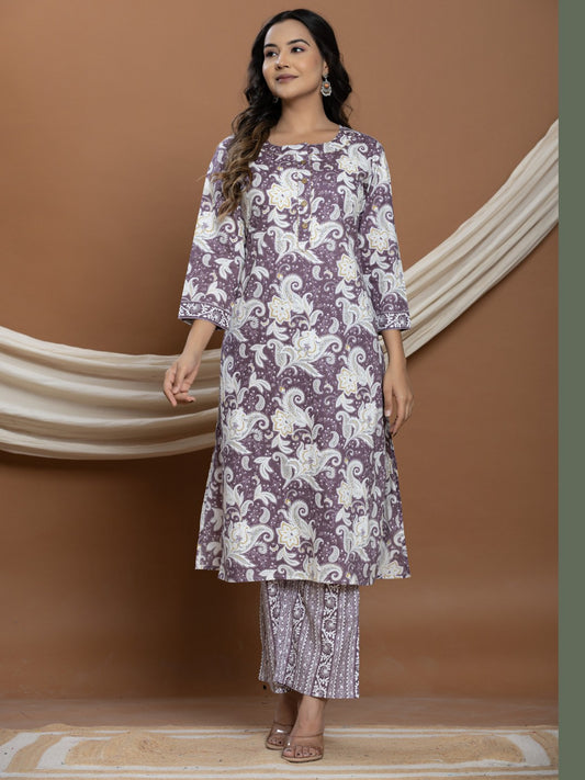 Pure Cotton Printed Straight Kurta with Pants