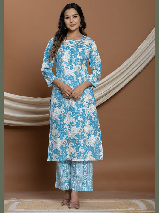 Pure Cotton Printed Straight Kurta with Pants