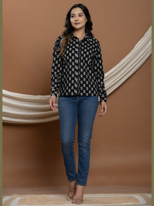 Pure Cotton Printed Shirt - Black & Grey