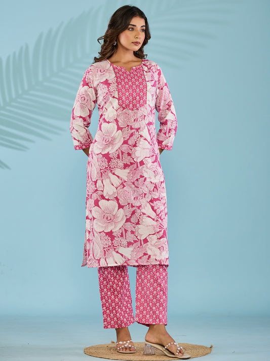 The Artisanal Edit: Kantha Pink Kurta Pant Set