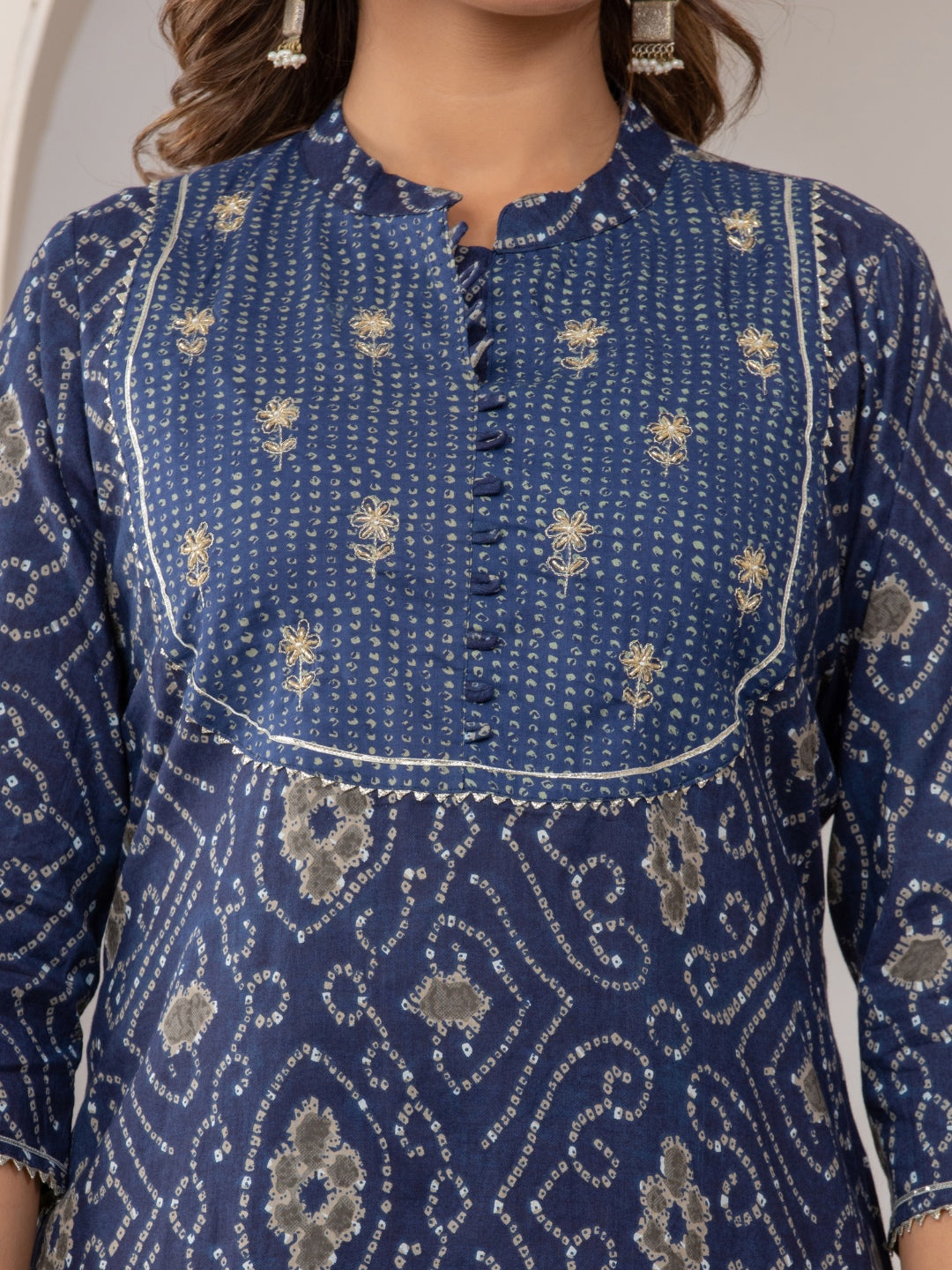 Pure Cotton Bandhani Print HandWork Kurta, Sharara and Dupatta Set - Blue
