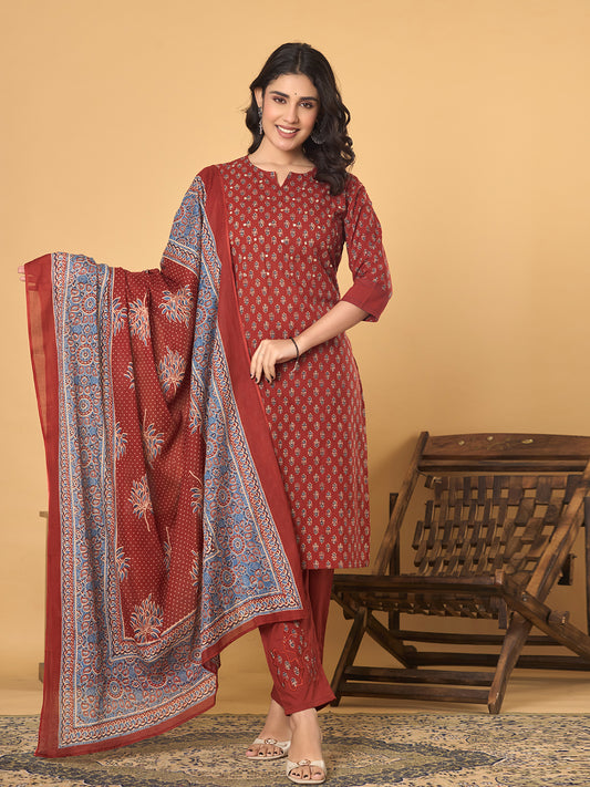 Rust & Radiance: The Ultimate Bloom Dupatta Set