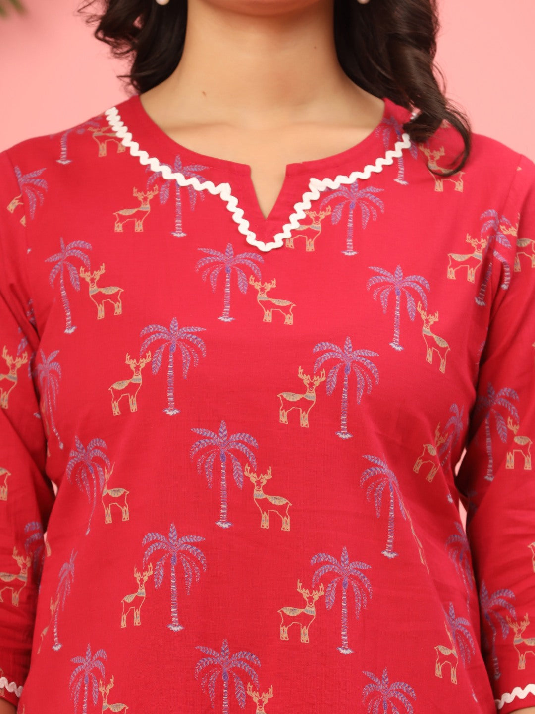 Crimson Palms & Reindeer Pure Cotton Co-ord Set