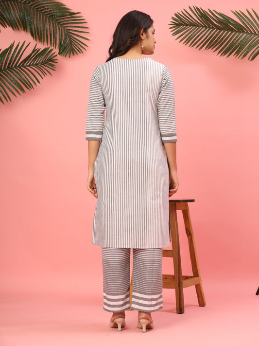 Minimal Mood Grey Striped Cotton Co-ord Set