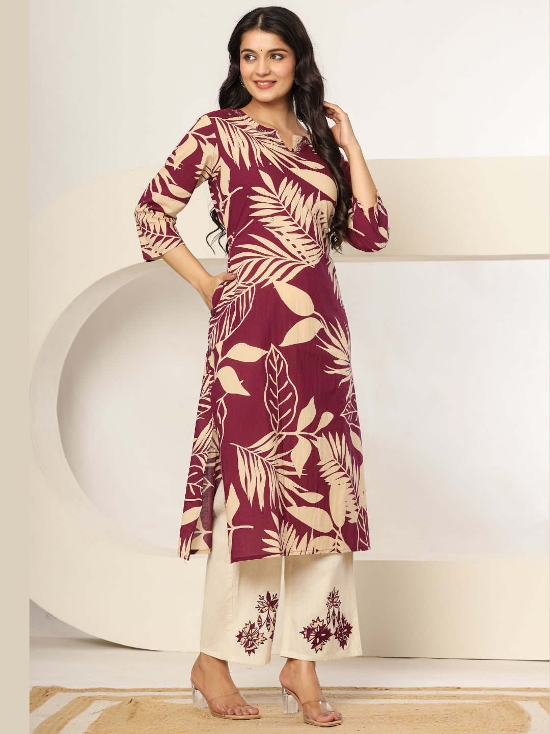 Berry After Dark – Pure Cotton Embellished Kurta Pant Set