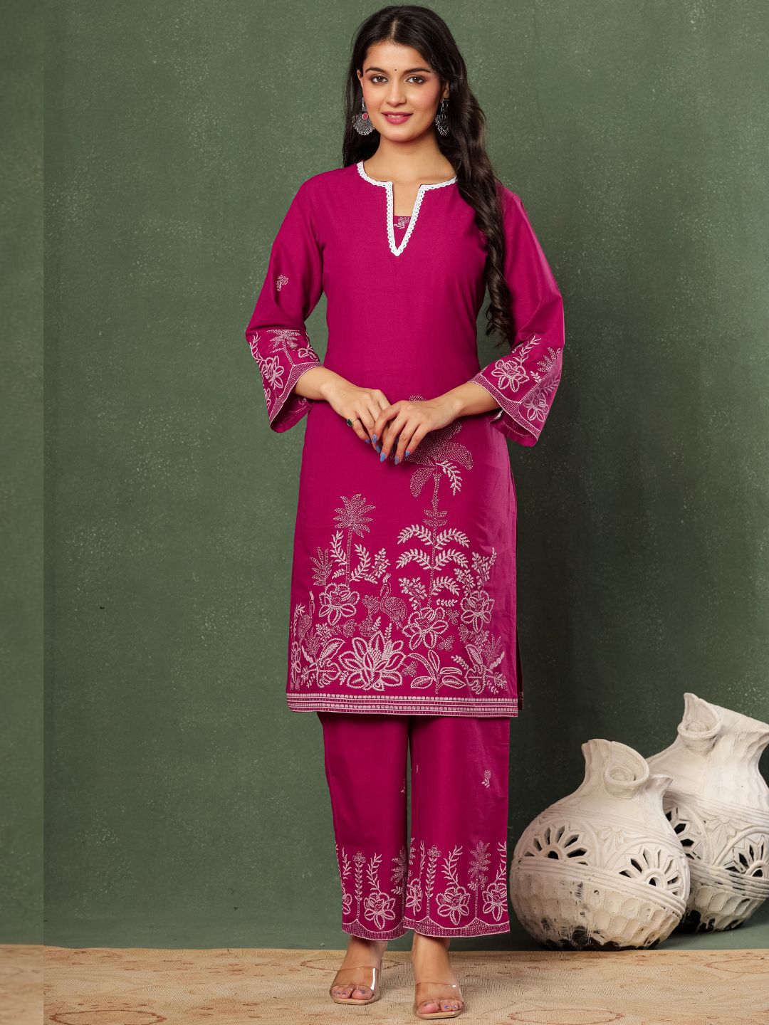 Wine & Unwind โ Pure Cotton Printed Kurta Pant Set with Dupatta