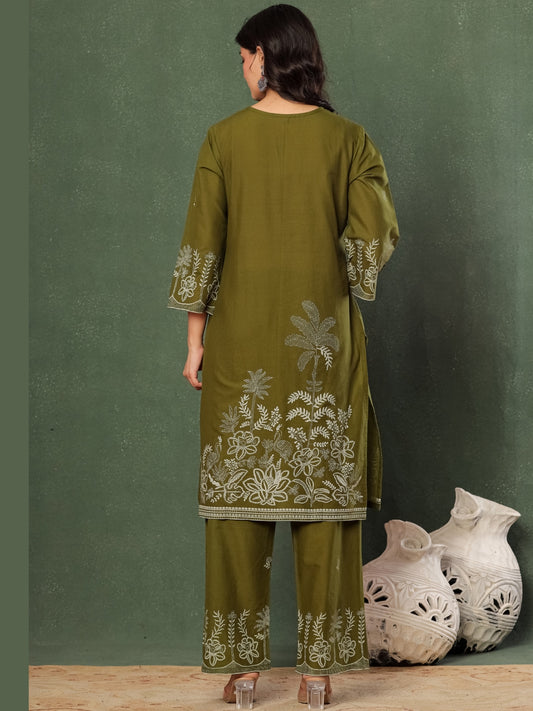 Olive You – Pure Cotton Nature Printed Kurta Pant Set with Dupatta