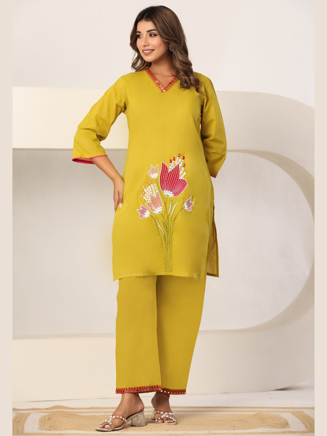 Marigold Mood – Pure Cotton Floral Embroidered Kurta Pant Co-ord Set