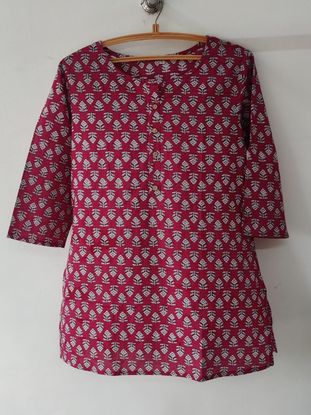 Pure Cotton Printed Short Kurta - Maroon