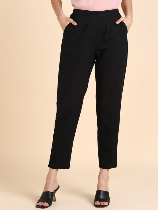 Soft Cotton Solid Color Pant - Black