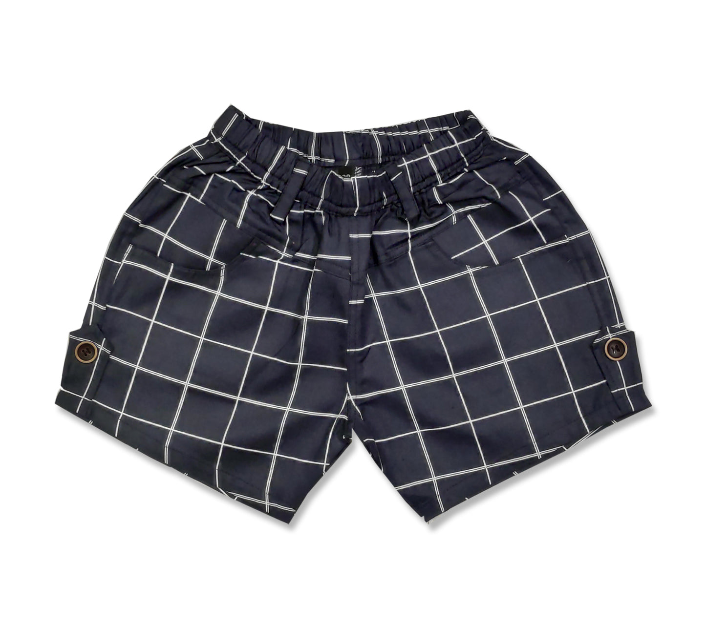 Pure Cotton Checkered Girls Shorts - Grey
