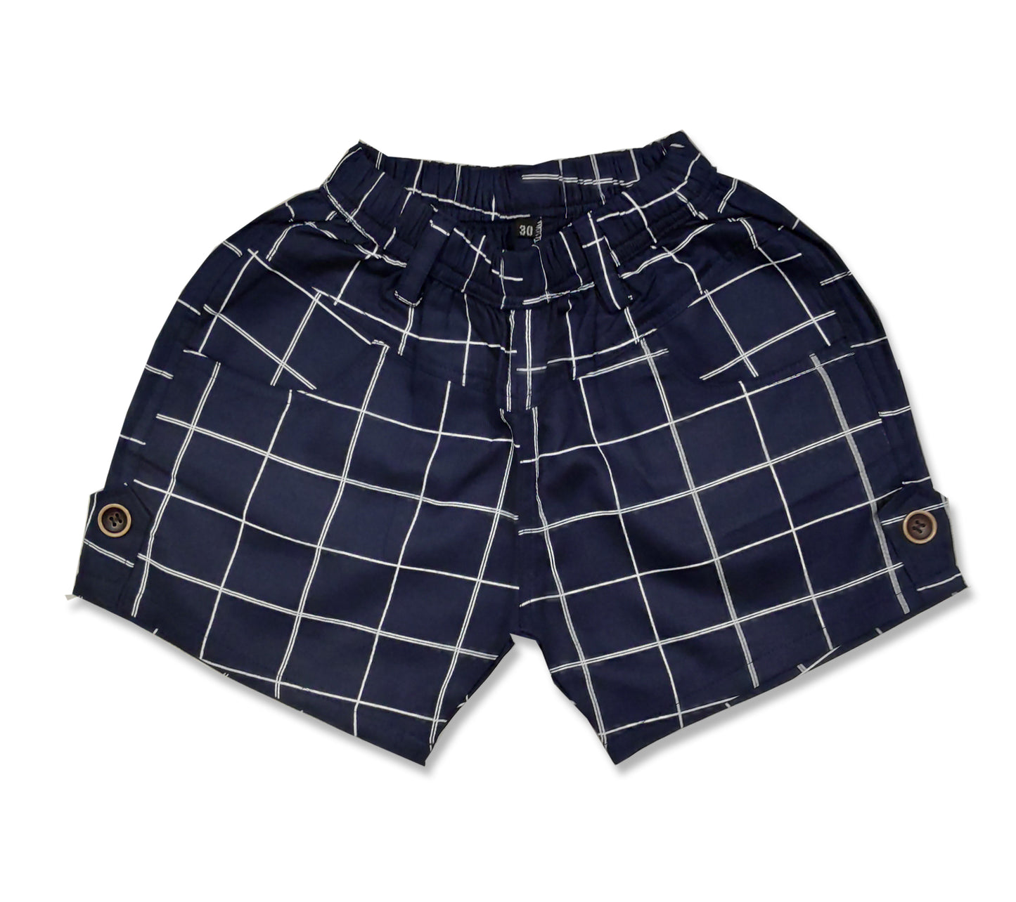 Pure Cotton Checkered Girls Shorts - Navy