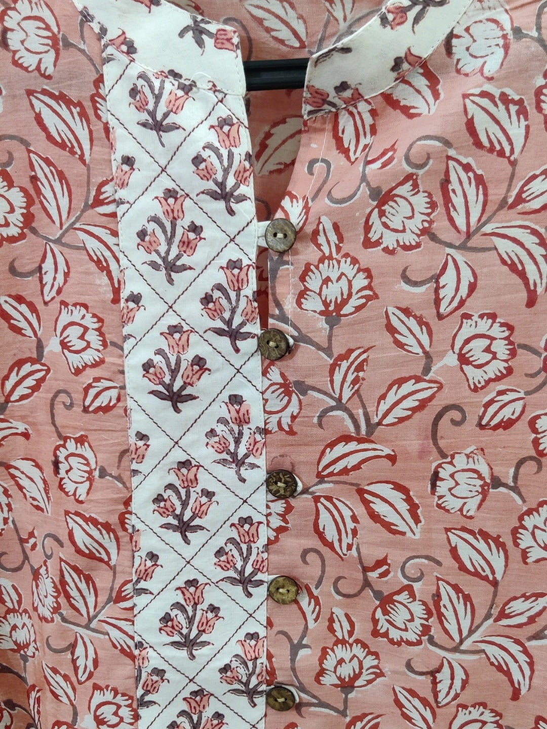 Pure Cotton Hand Block Print Straight cut Kurta - Peach