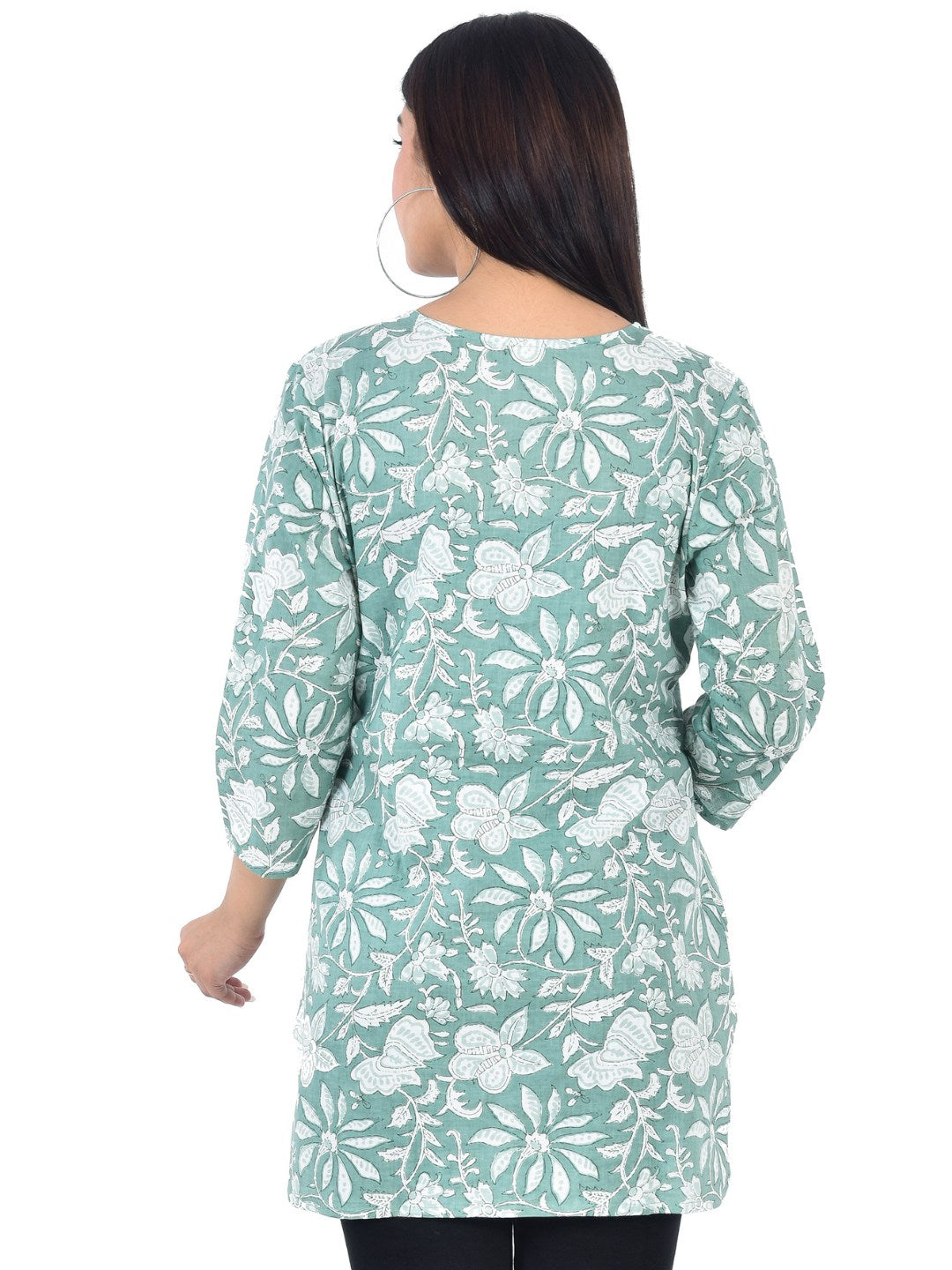 Pure Cotton Floral Printed Top - Light Green
