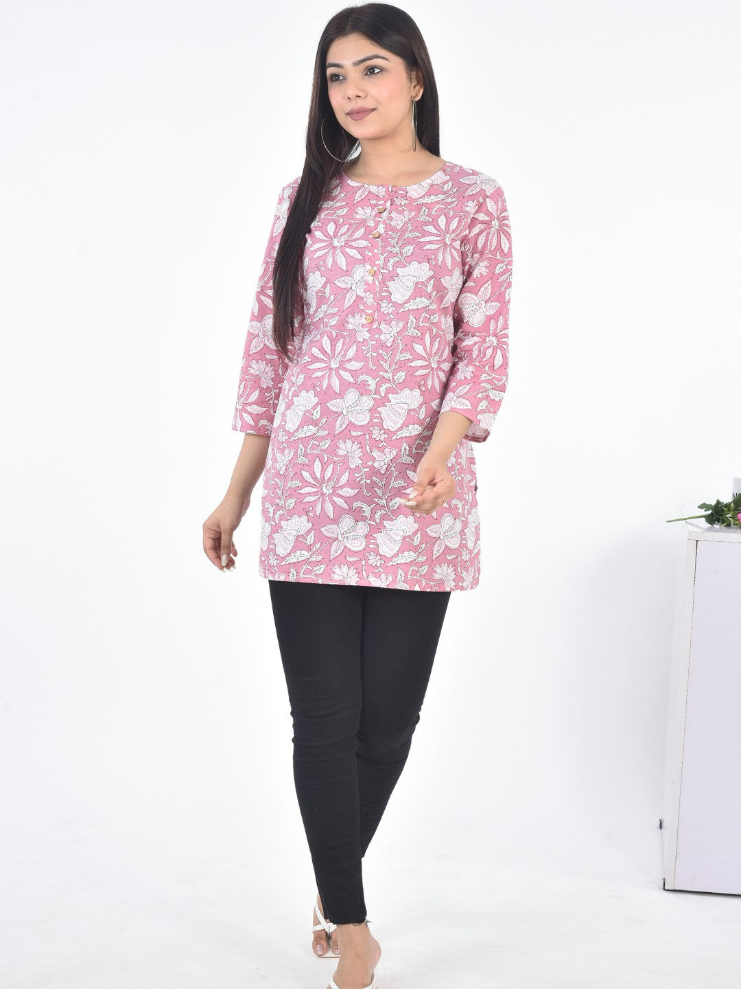 Pure Cotton Floral Printed Top - Light Pink