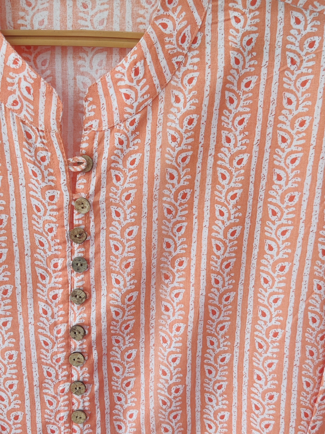 Pure Cotton Peplum Style Button detail Top - Orange Stripes