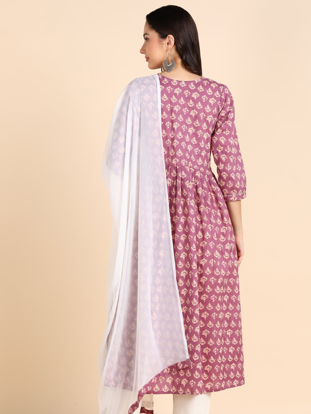 Classic Print Embroidered Nyra Cut Kurta- Purple