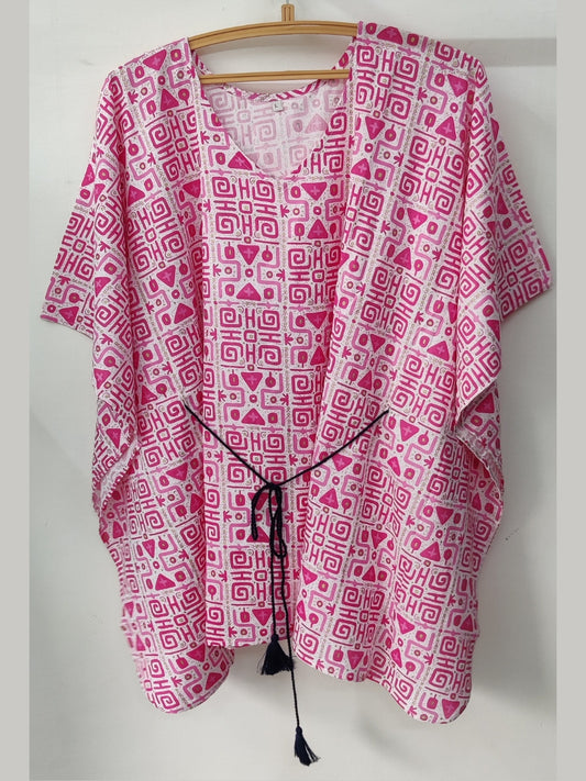 Abstract Printed Kaftan Top - Pink