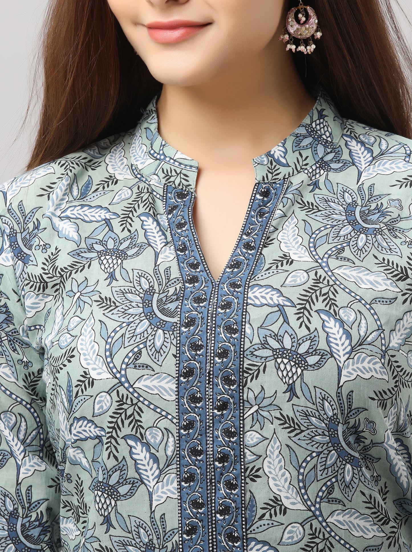 Cotton Kalamkari Floral Print Kurta, Palazzo and Dupatta Set
