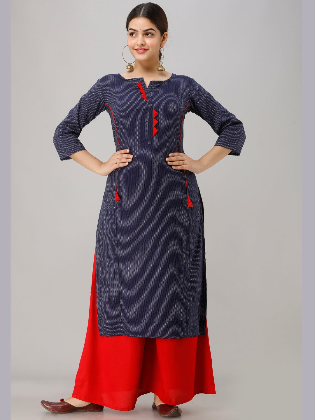 Cotton Princess Cut Straight Kurta -Navy