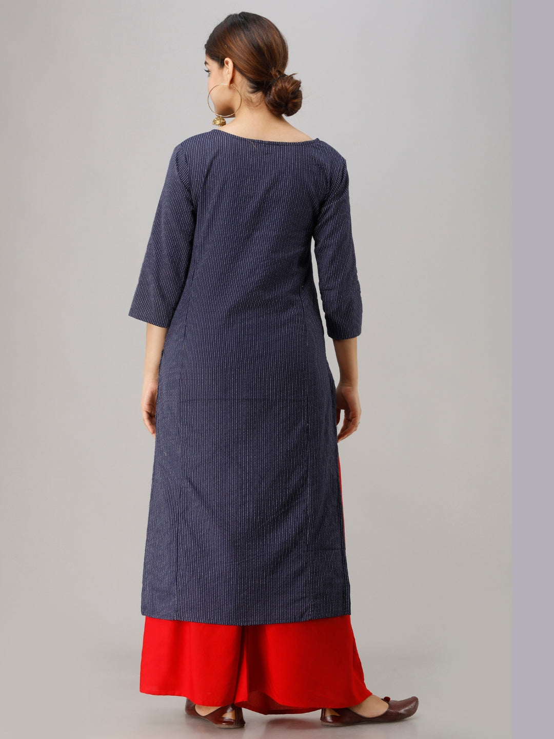 Cotton Princess Cut Straight Kurta -Navy