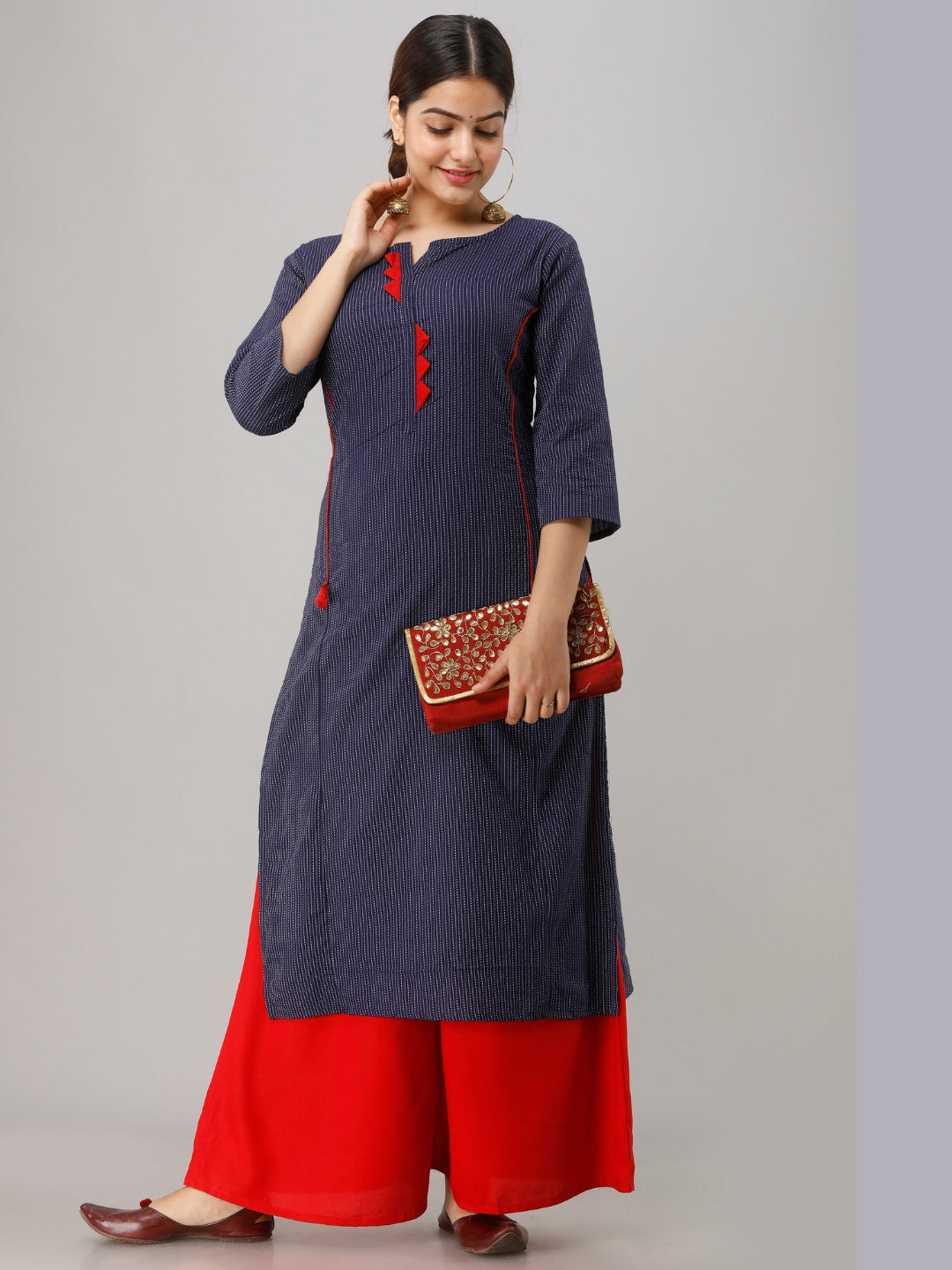 Cotton Princess Cut Straight Kurta -Navy