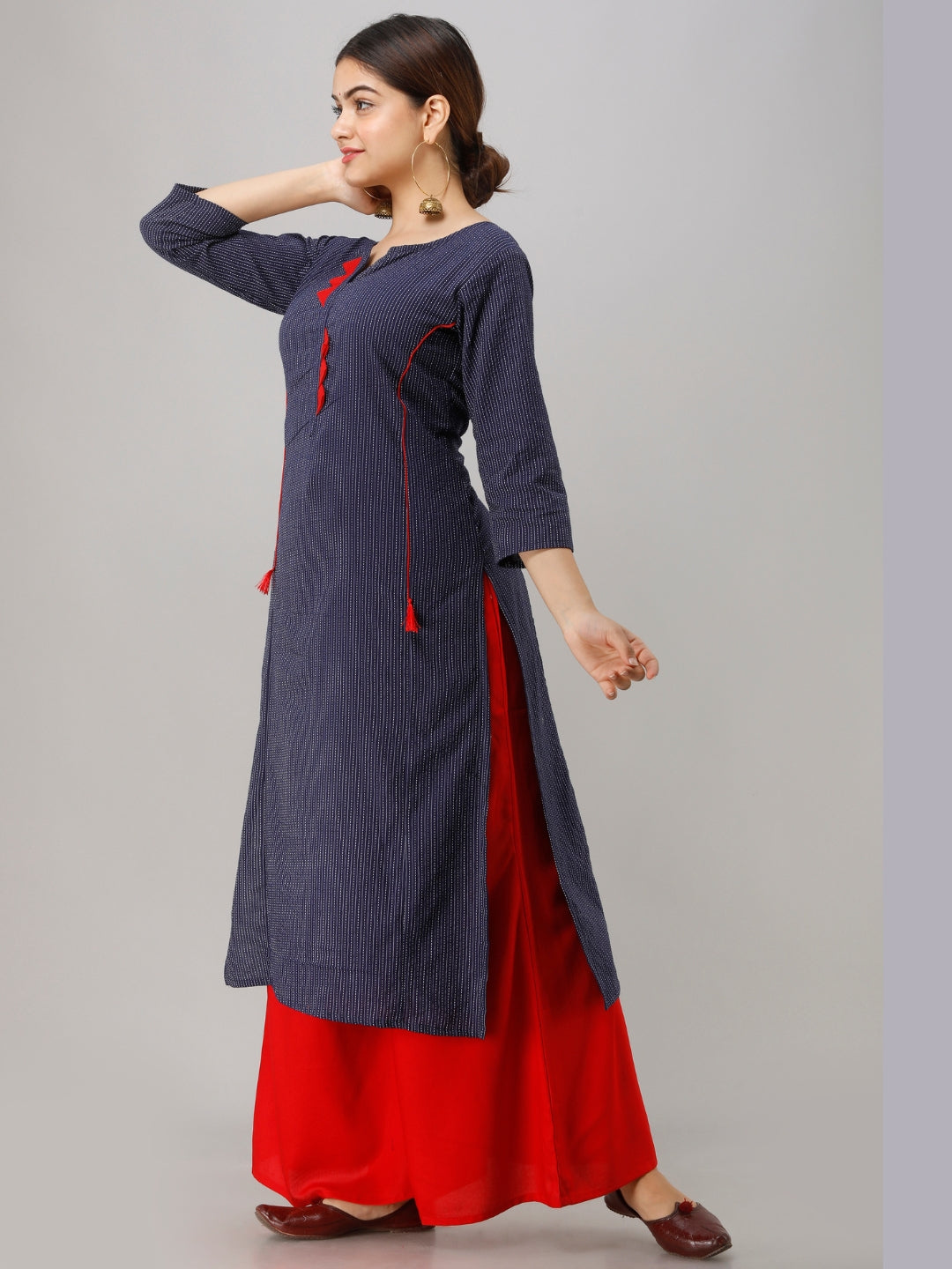 Cotton Princess Cut Straight Kurta -Navy