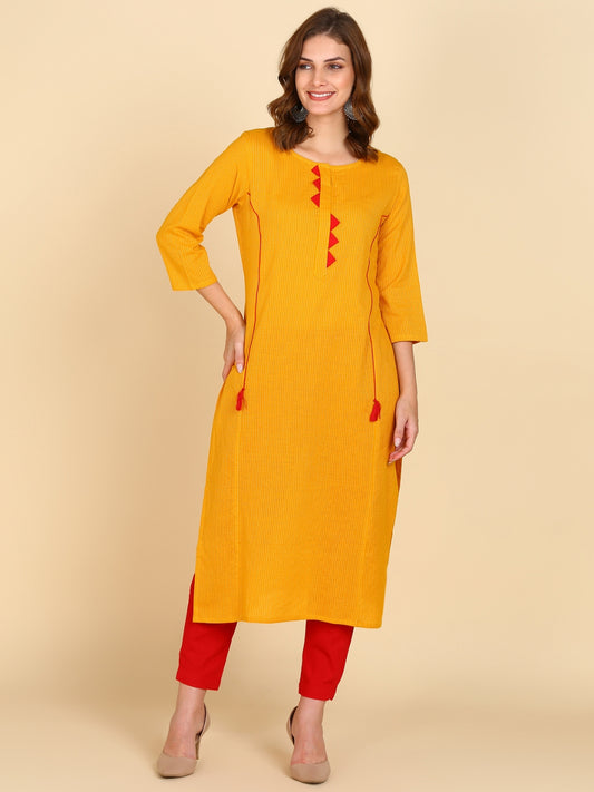 Cotton Princess Cut Straight Kurta -Mustard