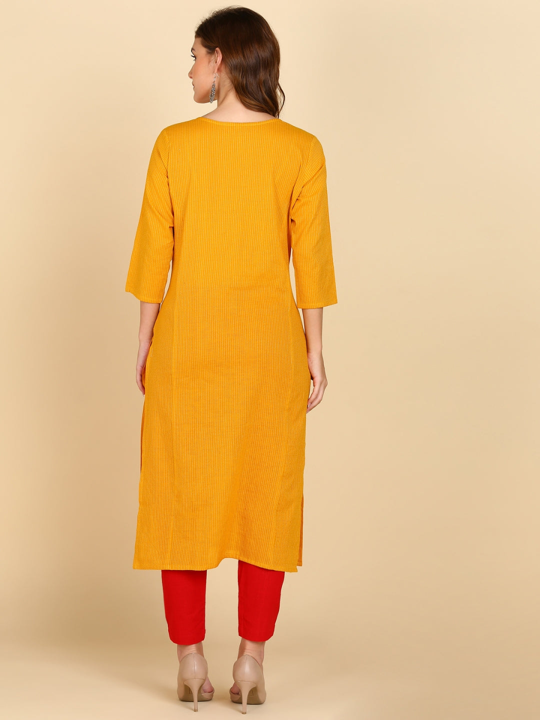 Cotton Princess Cut Straight Kurta -Mustard