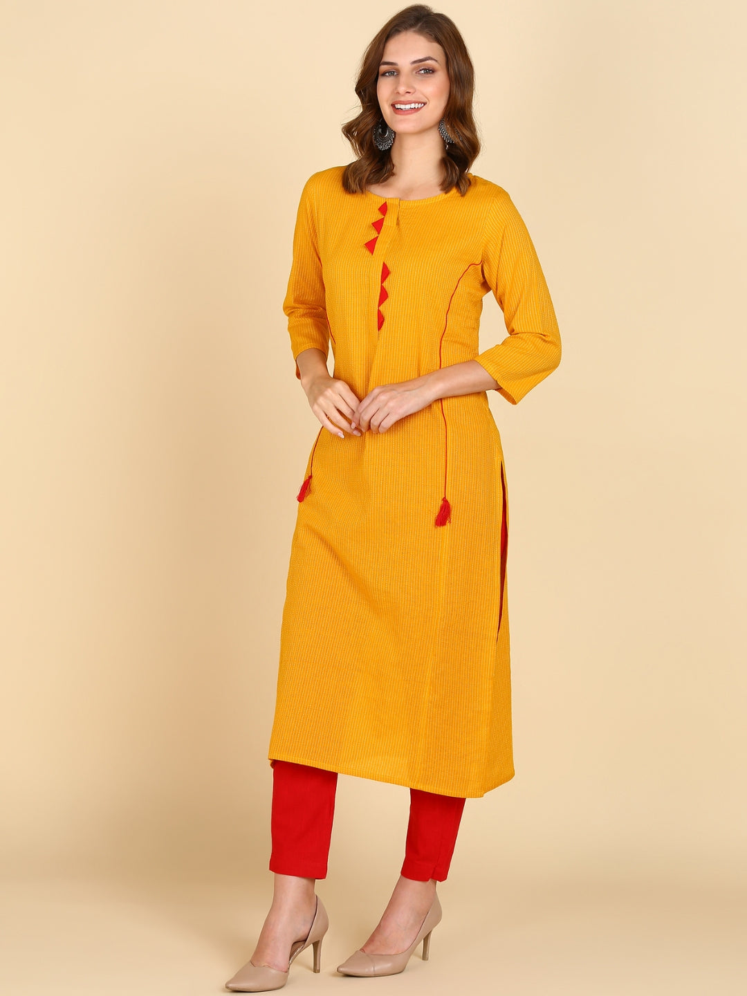 Cotton Princess Cut Straight Kurta -Mustard