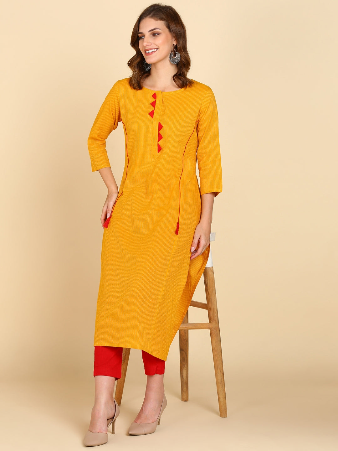 Cotton Princess Cut Straight Kurta -Mustard