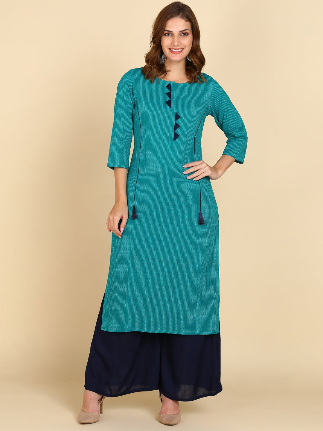 Cotton Princess Cut Straight Kurta -Turquoise