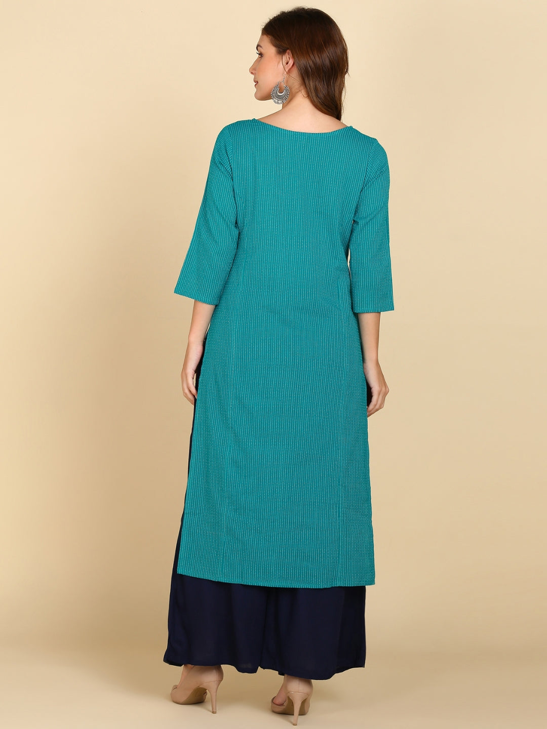 Cotton Princess Cut Straight Kurta -Turquoise