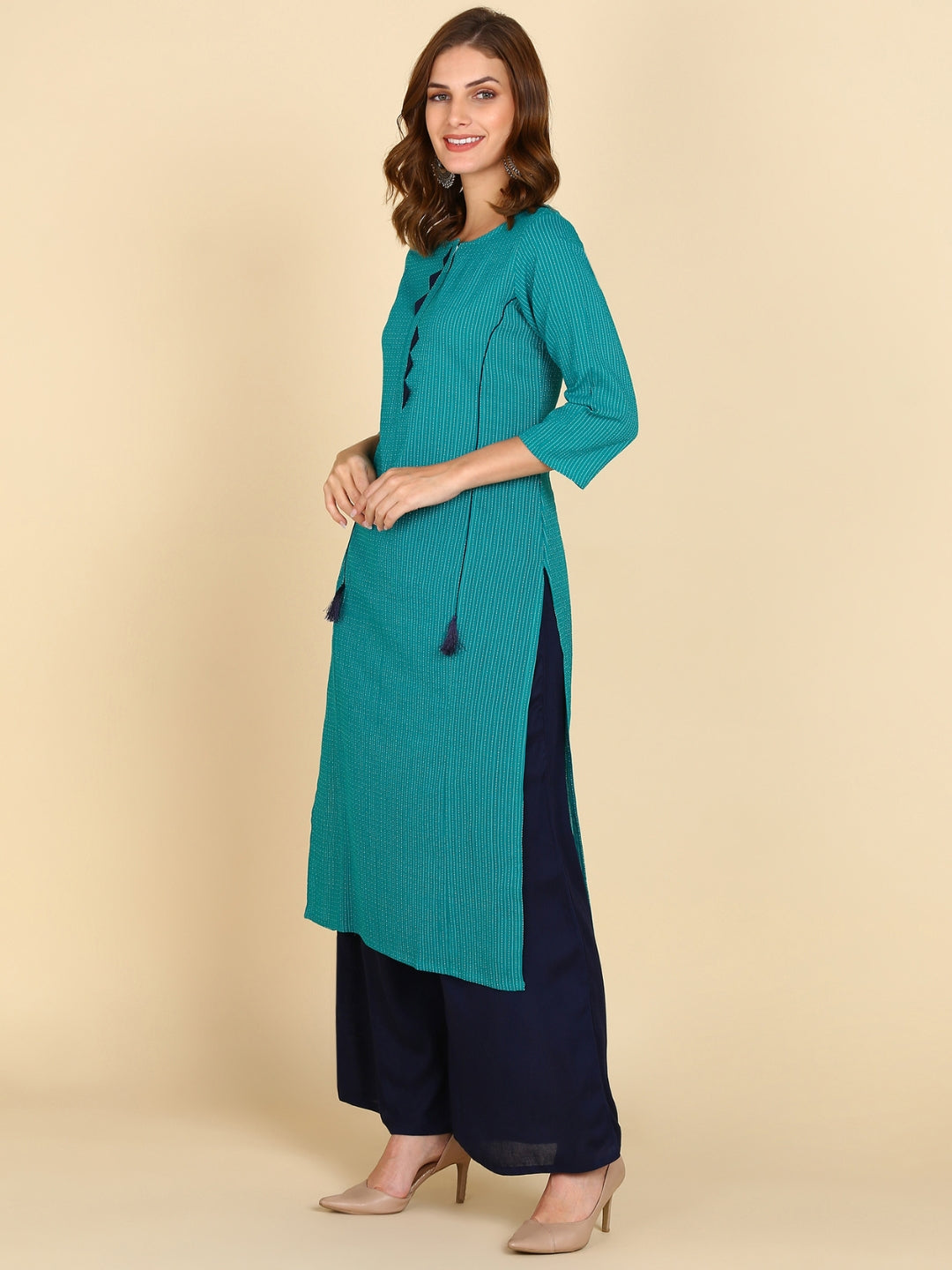Cotton Princess Cut Straight Kurta -Turquoise