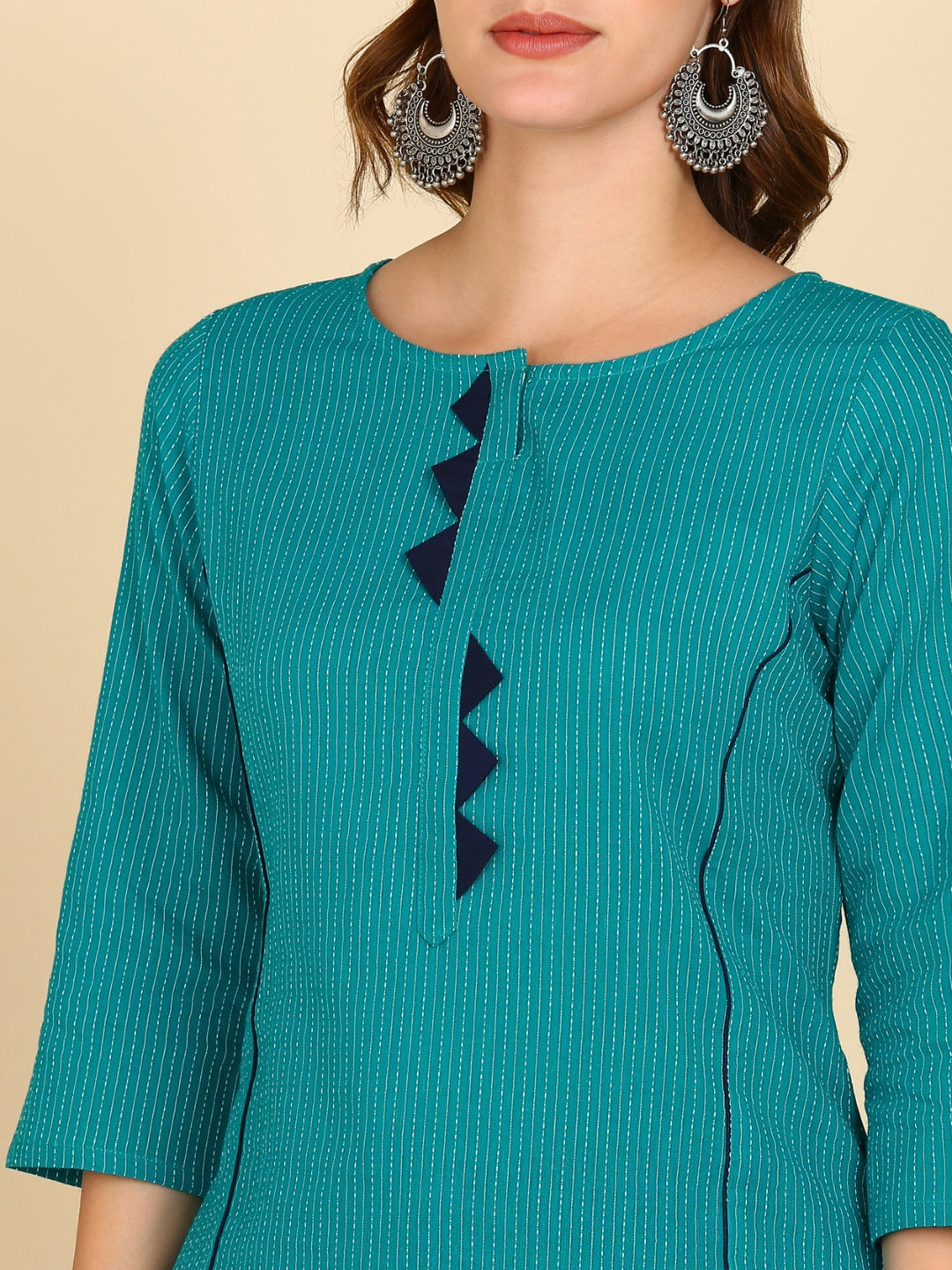 Cotton Princess Cut Straight Kurta -Turquoise