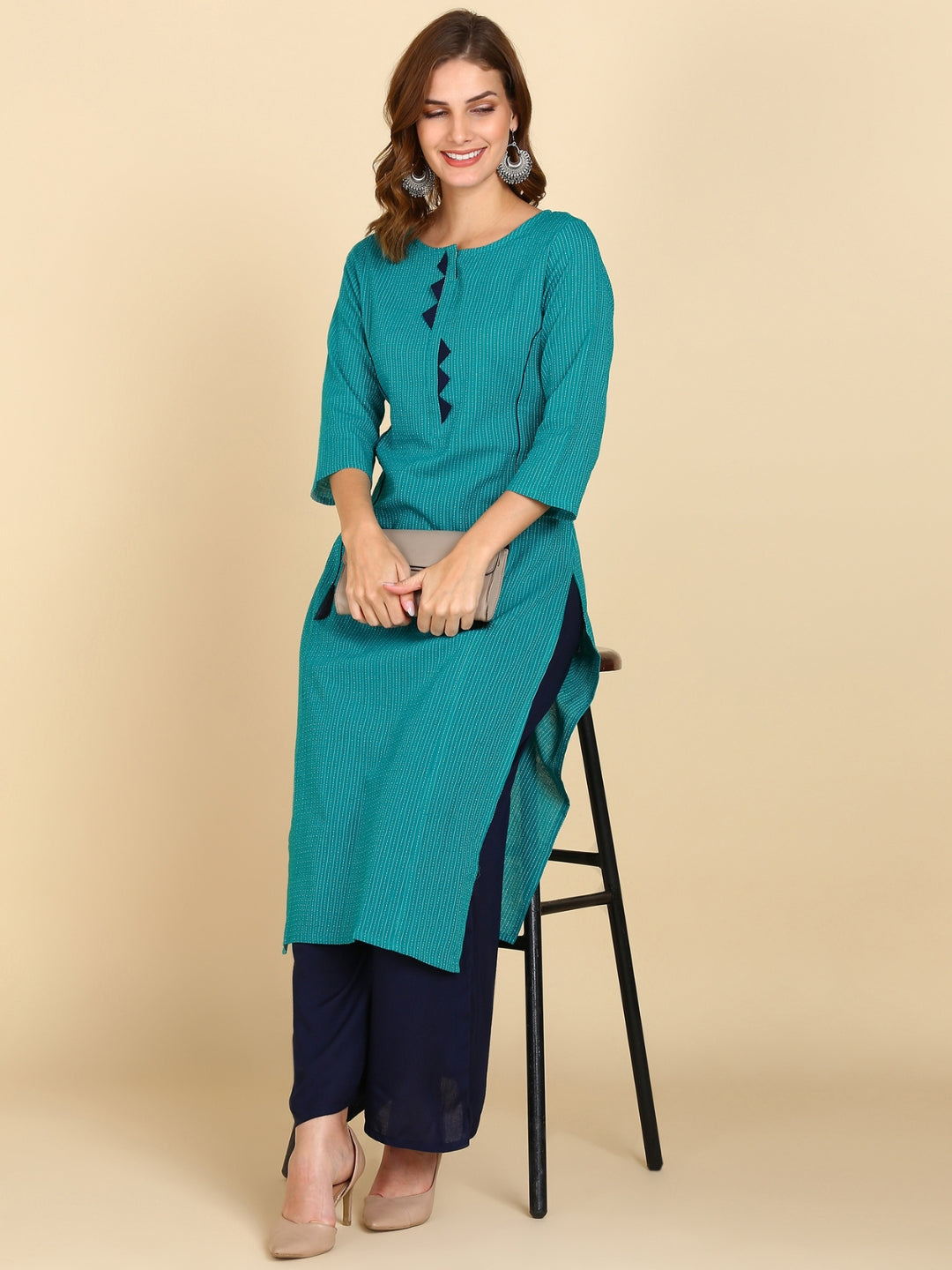 Cotton Princess Cut Straight Kurta -Turquoise