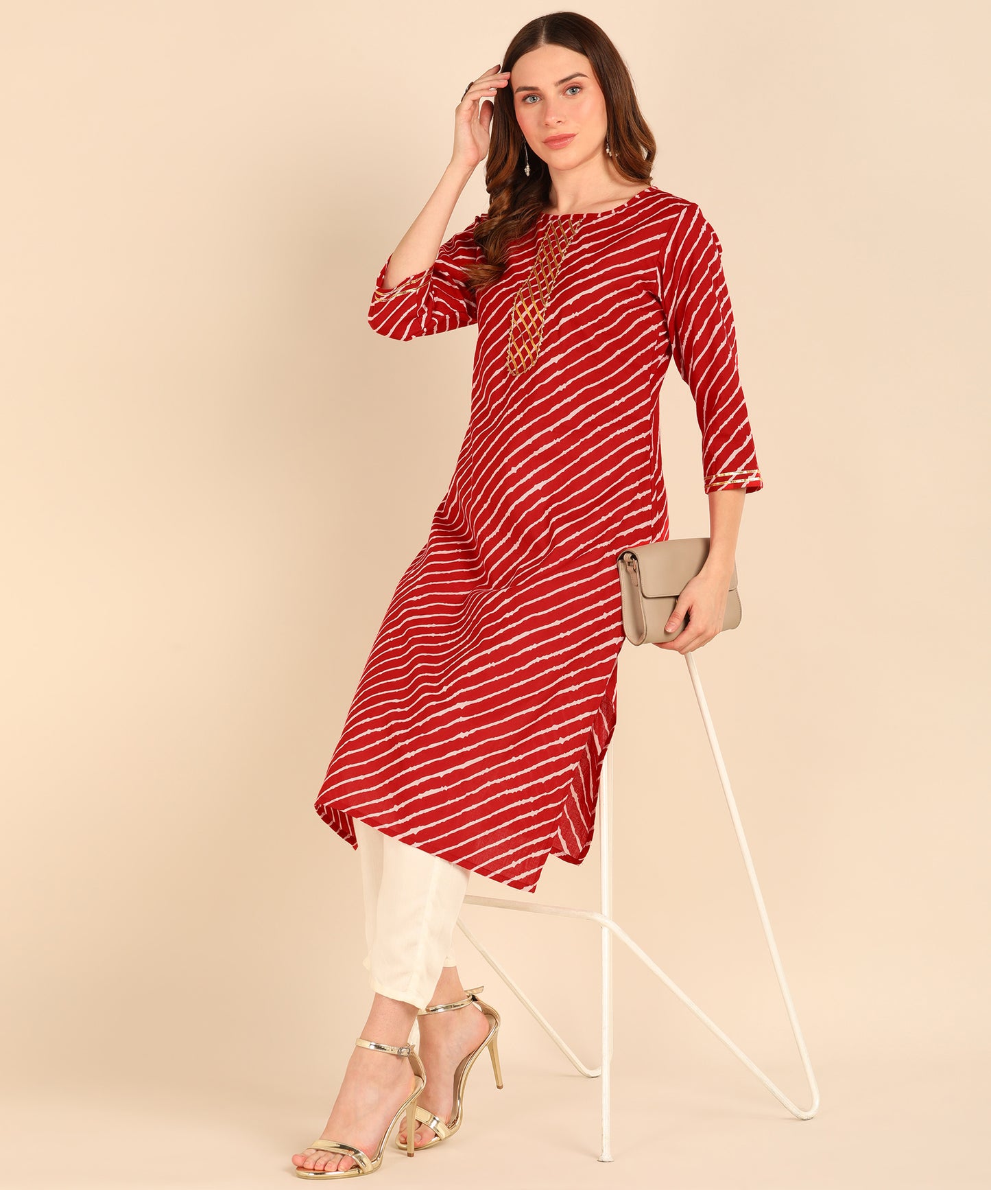 Pure Cotton Lehariya Print Straight Kurta - Maroon