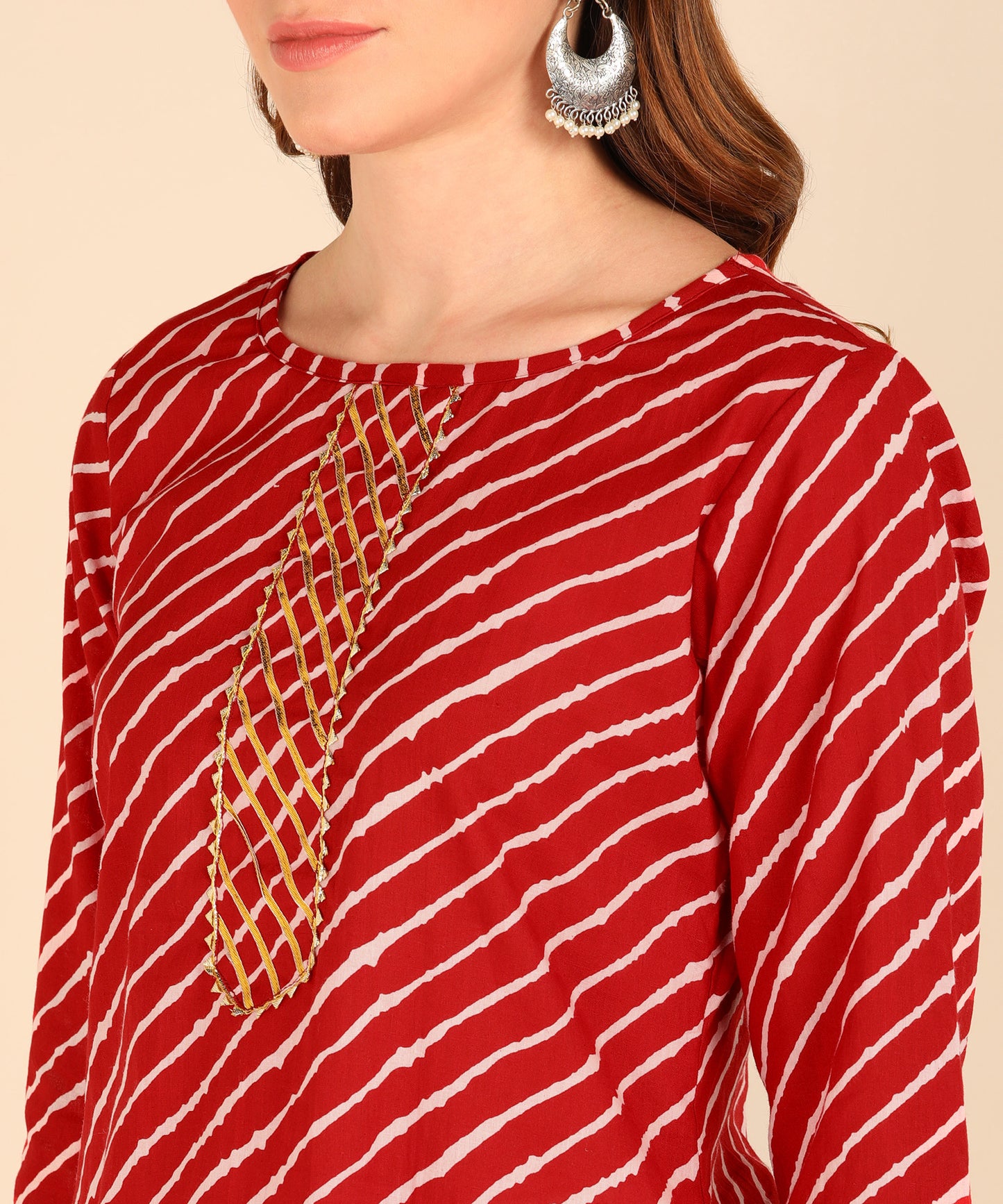 Pure Cotton Lehariya Print Straight Kurta - Maroon