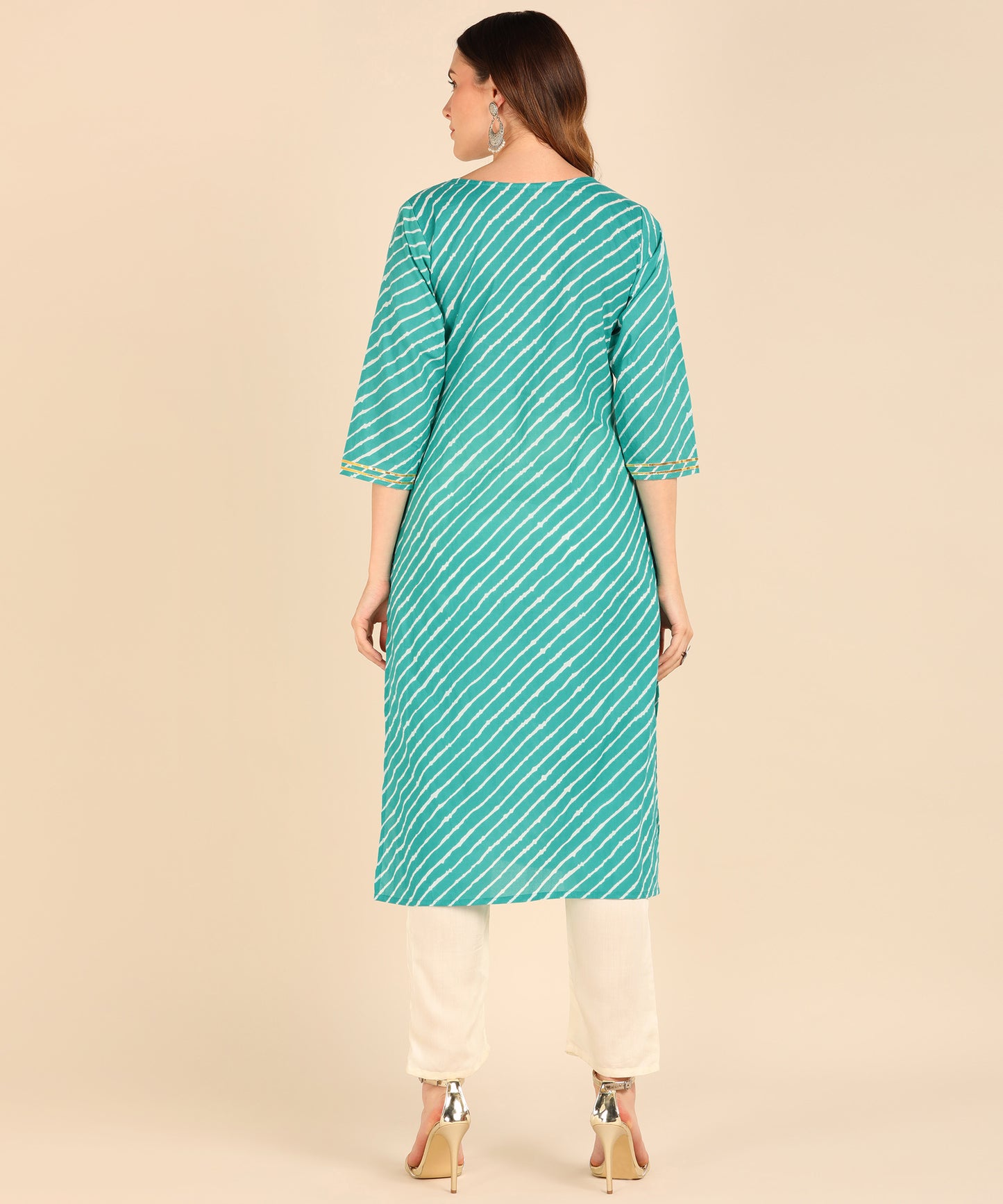 Pure Cotton Lehariya Print Straight Kurta - Turquoise