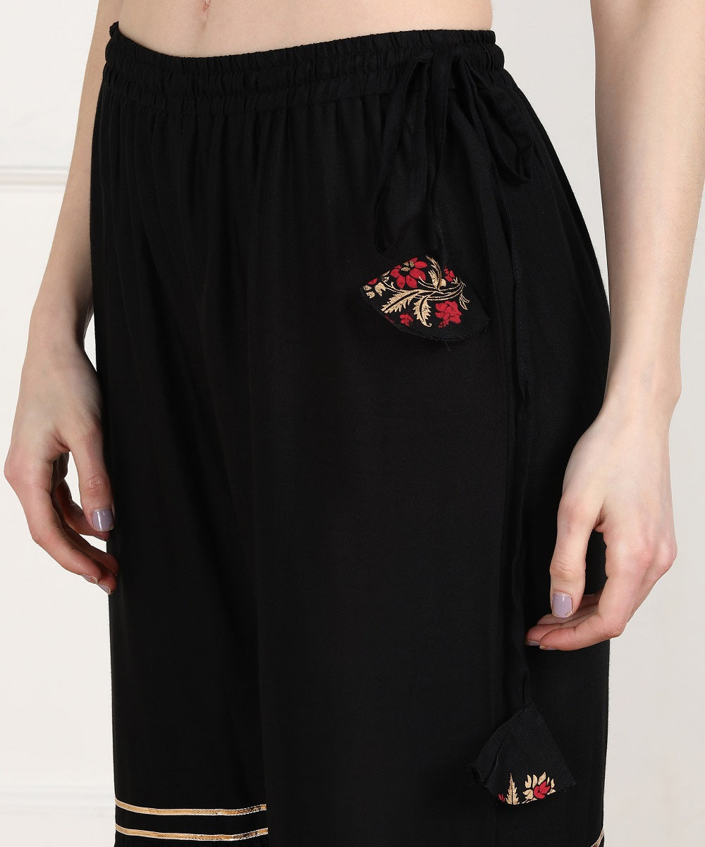 Rayon Floral Gold Print Kurta with Sharara Set - Black