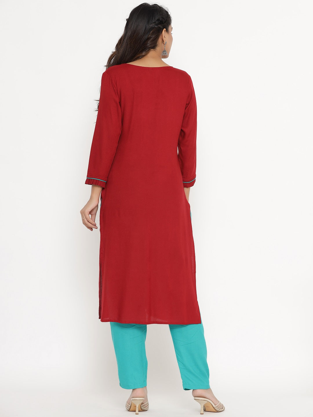 Hand Embroidered Kurta and Pant Set - Maroon